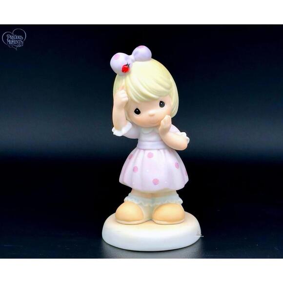 Precious Moments Girl with Ladybug Bow Porcelain Figurine - Picture 1 of 2